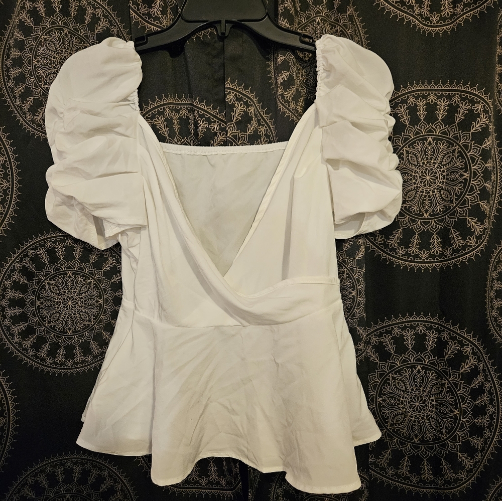 SHEIN Sexy Deep V Neck Ruffle Sleeve Shirt